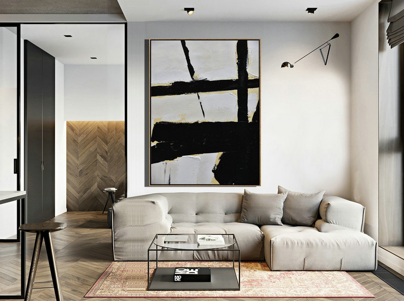 Abstract Painting Extra Large Canvas Art,Minimalist Painting On Canvas, Palette Knife Vertical Minimal Art - Textured Painting Canvas Art